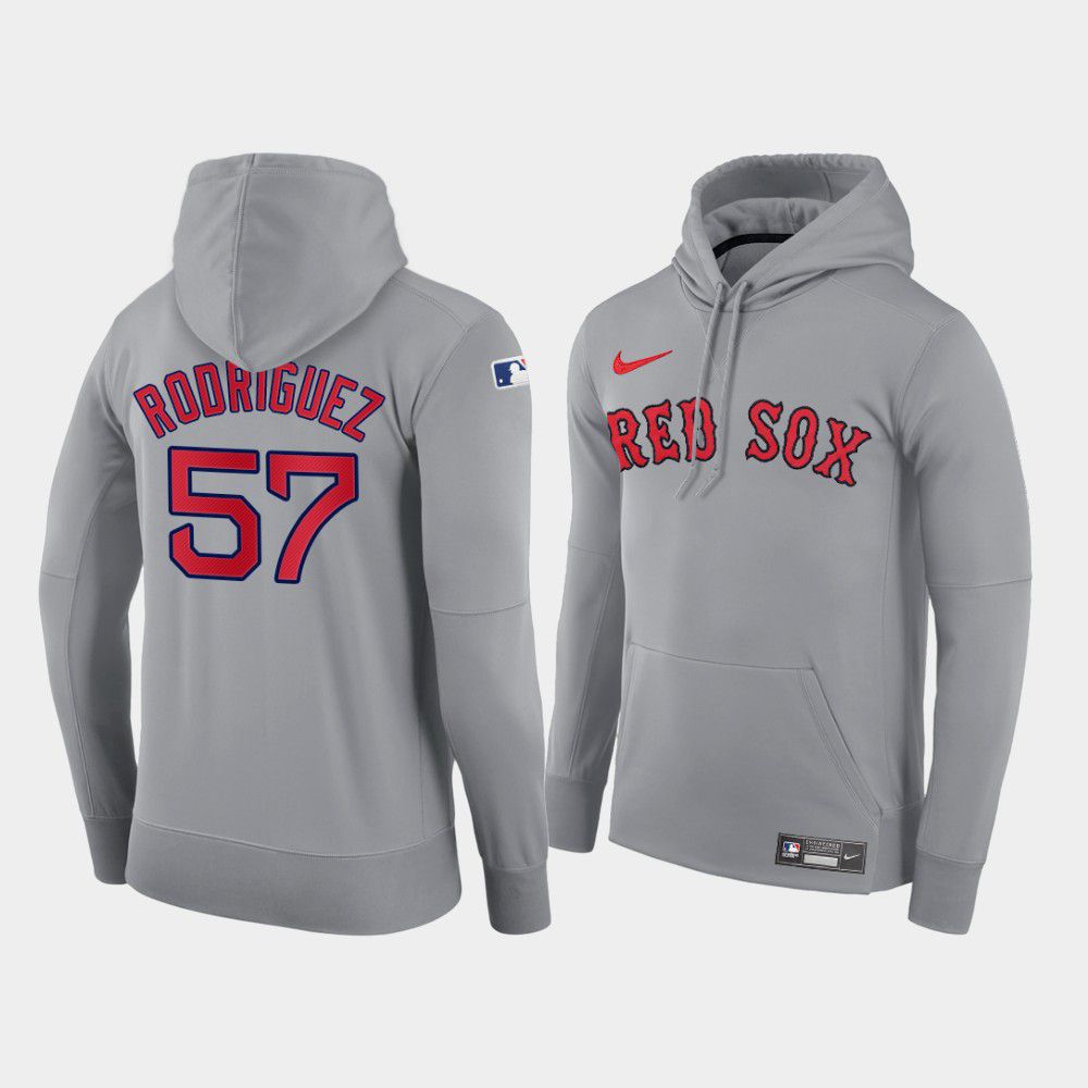 Men Boston Red Sox 57 Rodriguez gray road hoodie 2021 MLB Nike Jerseys
